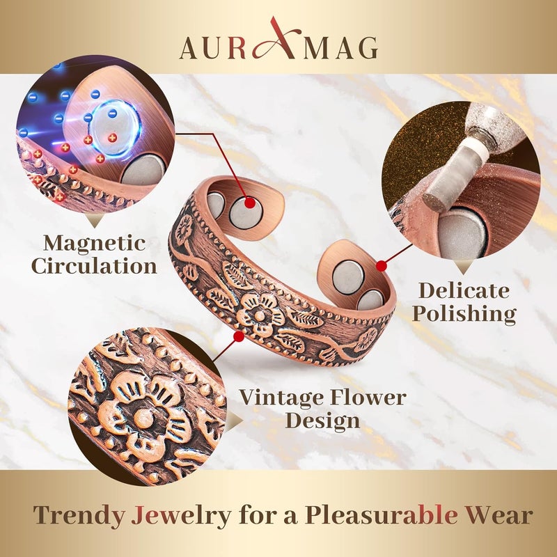 Auramag Copper Rings for Women, Thumb Rings 99.99% Pure Copper Magnetic Rings with 3500 Gauss Magnets, Copper Jewelry Gift Adjustable (2 PCS) - Image 3